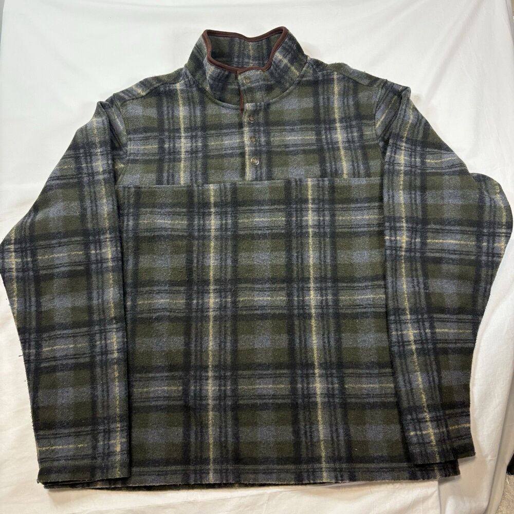 John Wayne Stock & Supply Men's 2XL Green Plaid Fleece 1/4 Snap Pullover Jacket